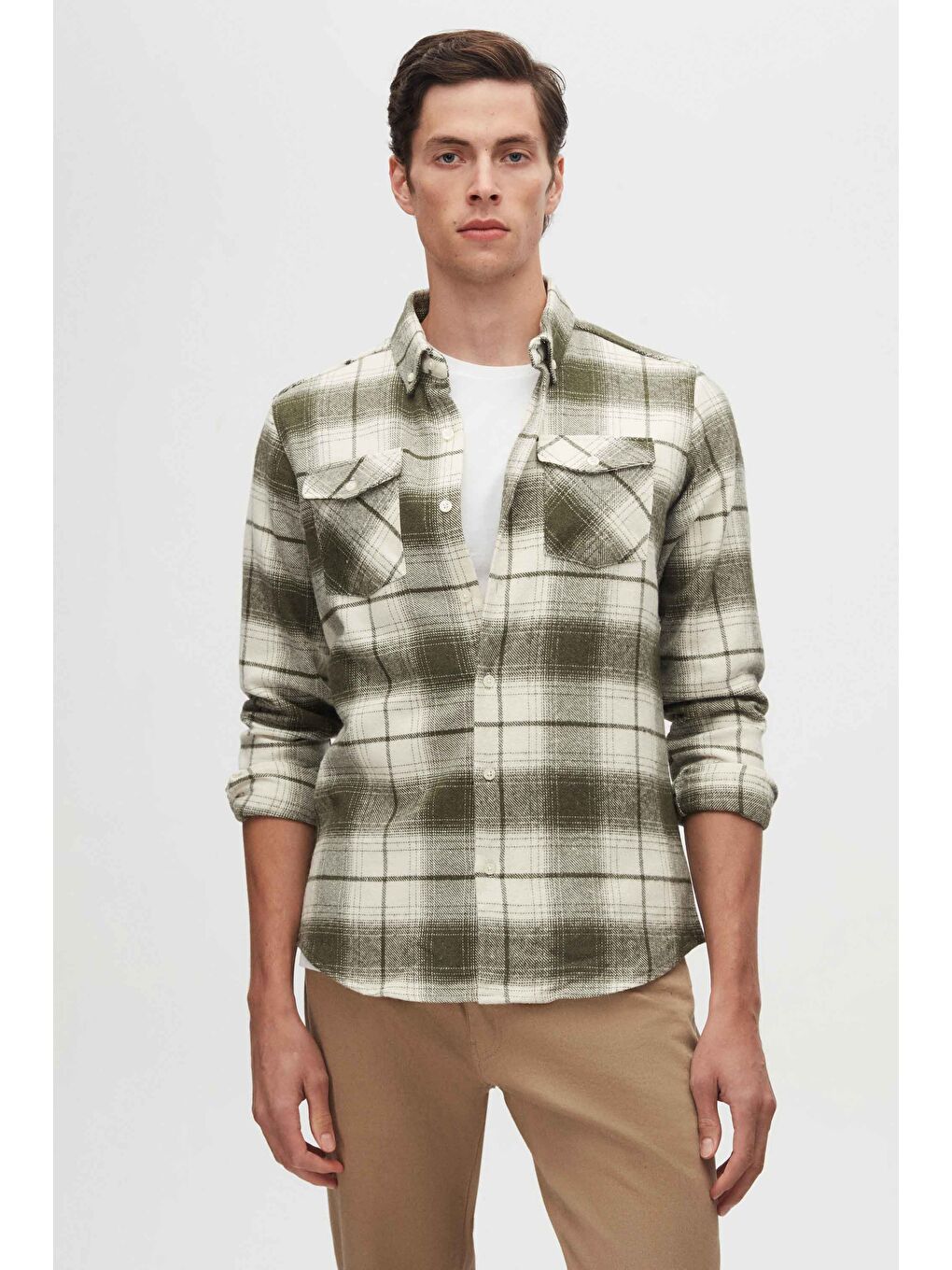 Slim Fit Yeşil Oduncu Gömlek