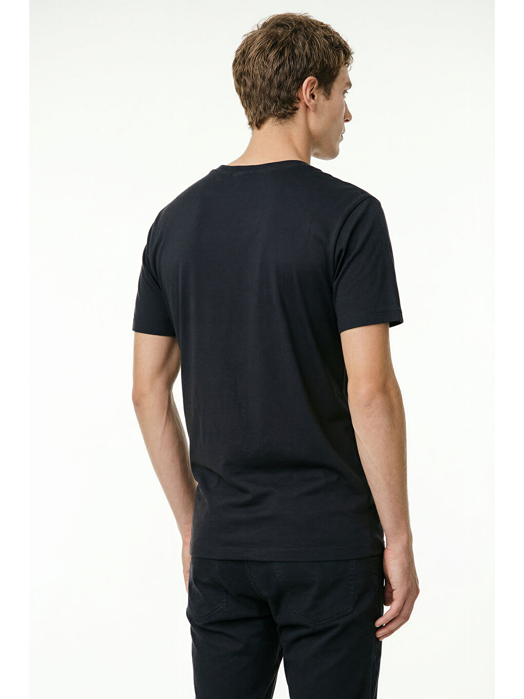 Erkek Siyah Pamuklu Slim Fit Dar Kesim Bisiklet Yaka Esnek Tişört-3