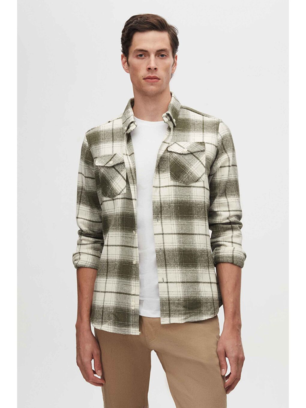 Slim Fit Yeşil Oduncu Gömlek-1