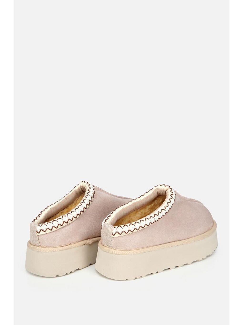 Kadın Süet Bej Dikiş Detaylı İçi Kürklü Yüksek Tabanlı Yarım Bot Terlik-3