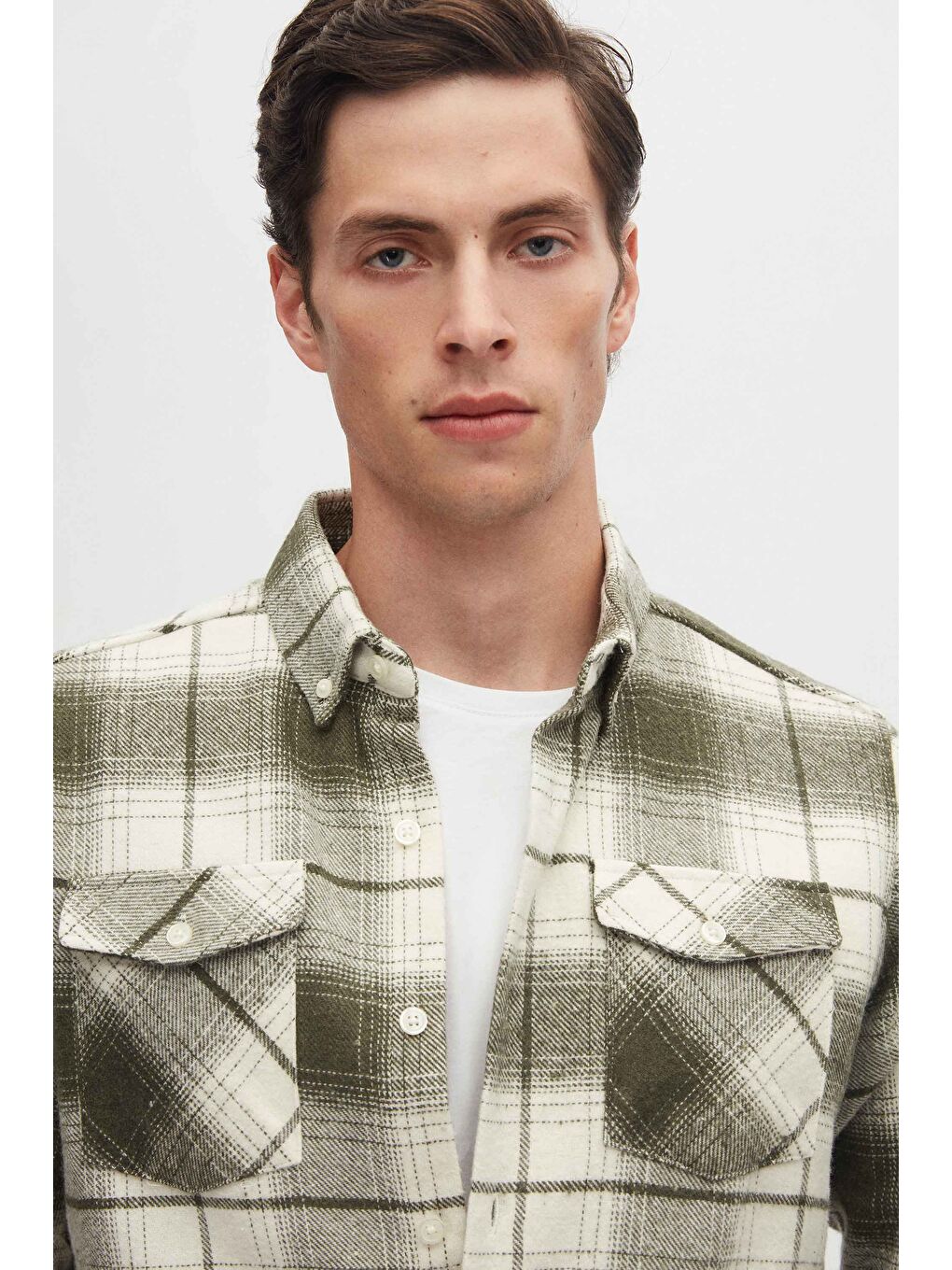 Slim Fit Yeşil Oduncu Gömlek-2