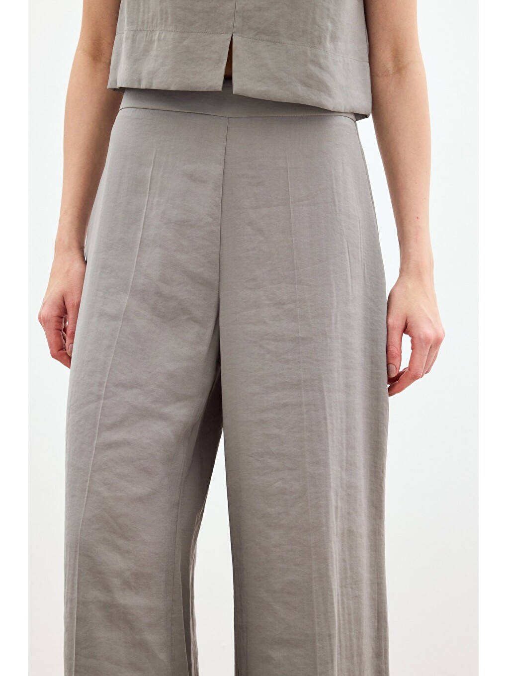 Yüksek Bel Keten Pantolon - Haki-3