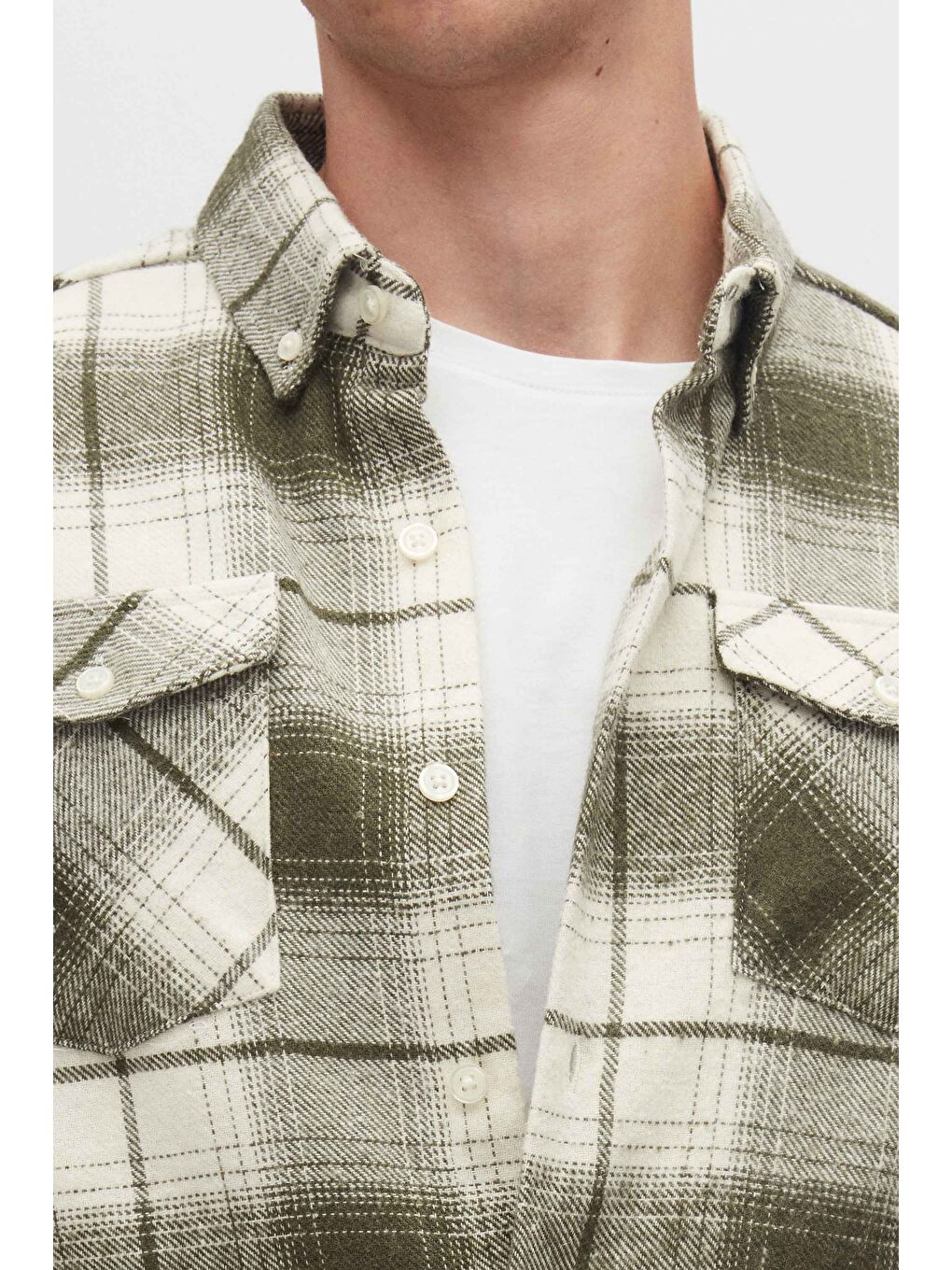 Slim Fit Yeşil Oduncu Gömlek-3