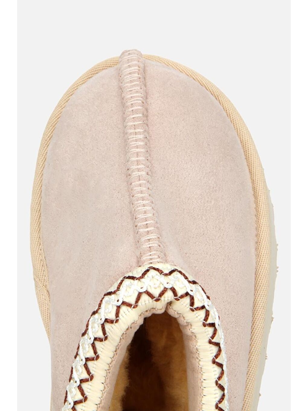 Kadın Süet Bej Dikiş Detaylı İçi Kürklü Yüksek Tabanlı Yarım Bot Terlik-4