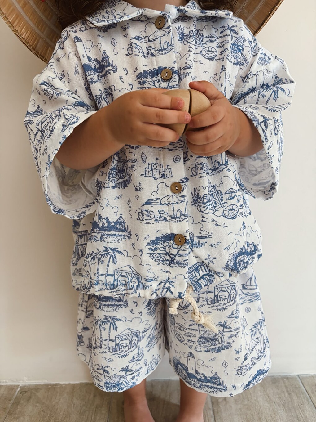 Ekru Mare Linen Müslin Şortlu Takım-1