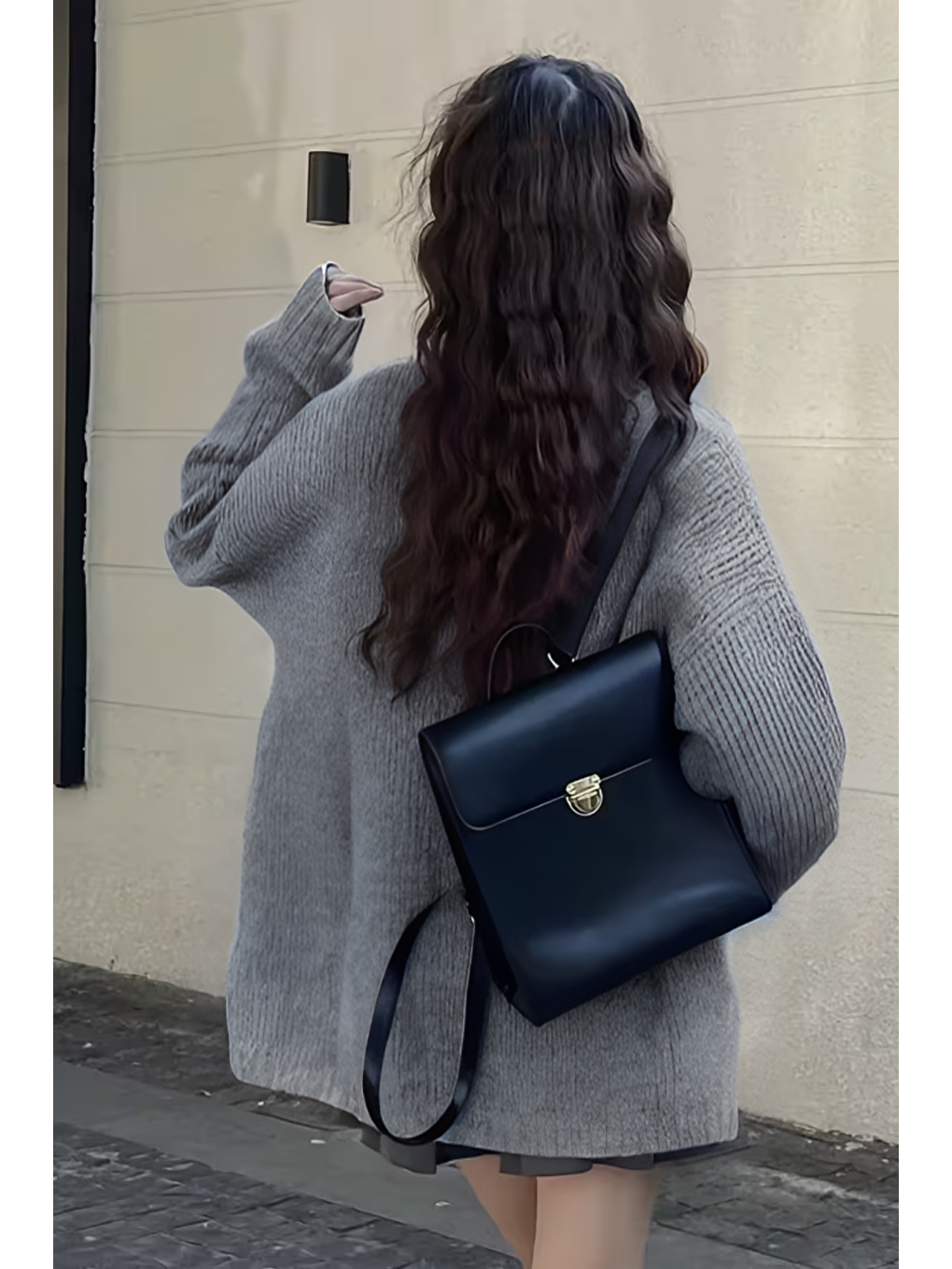 Gri Kadın Füme Oversize Cepli Düğmeli V Yaka Triko Hırka-2