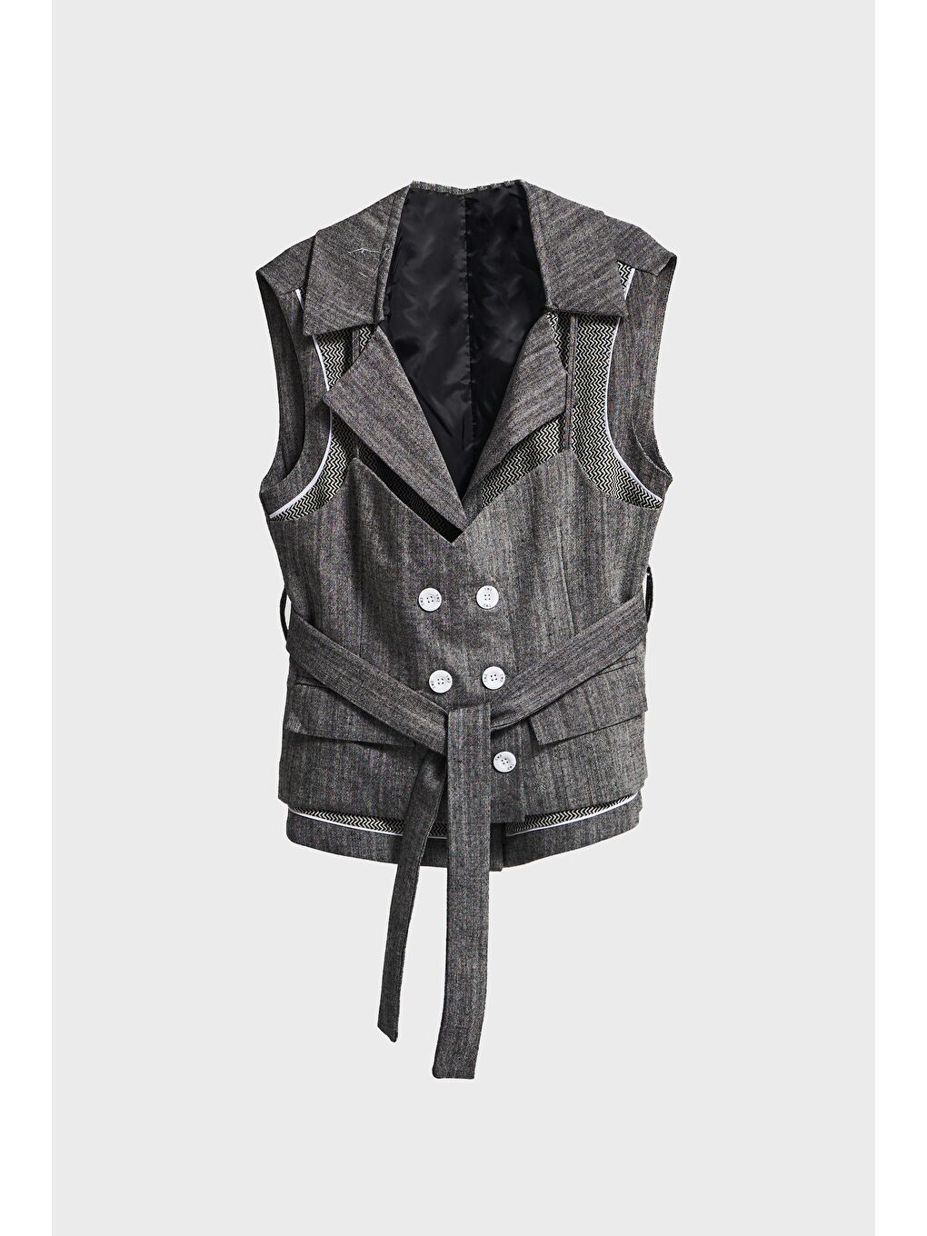 Kadın Gri Renk Kruvaze Kesim İçi Astarlı Kemer Detaylı Özel Tasarım Yelek-1