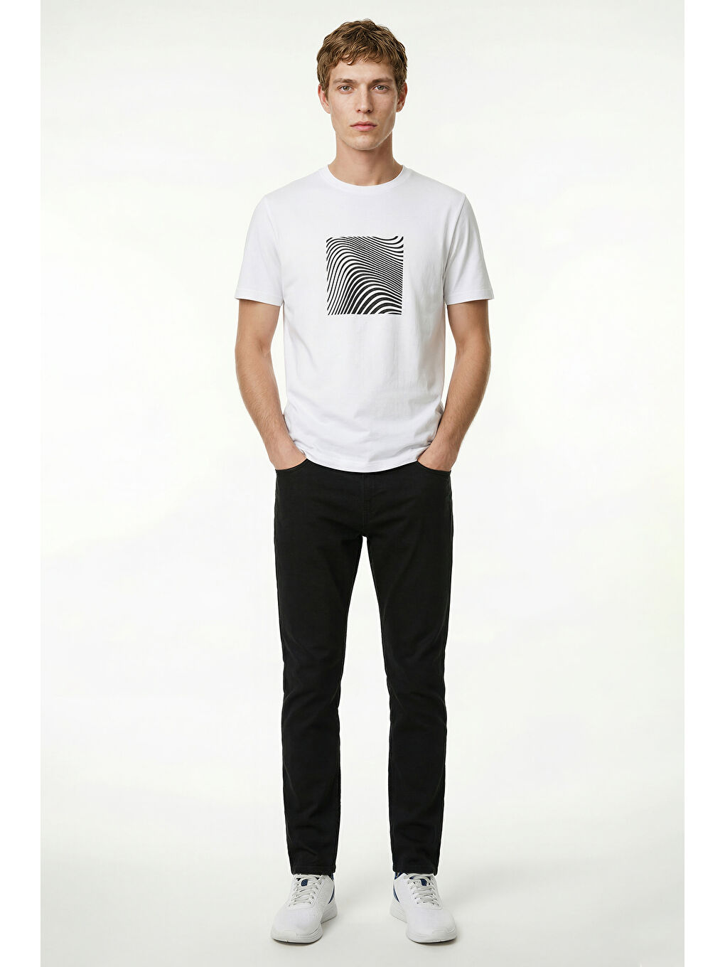 Erkek Beyaz Pamuklu Slim Fit Dar Kesim Bisiklet Yaka Esnek Tişört-1