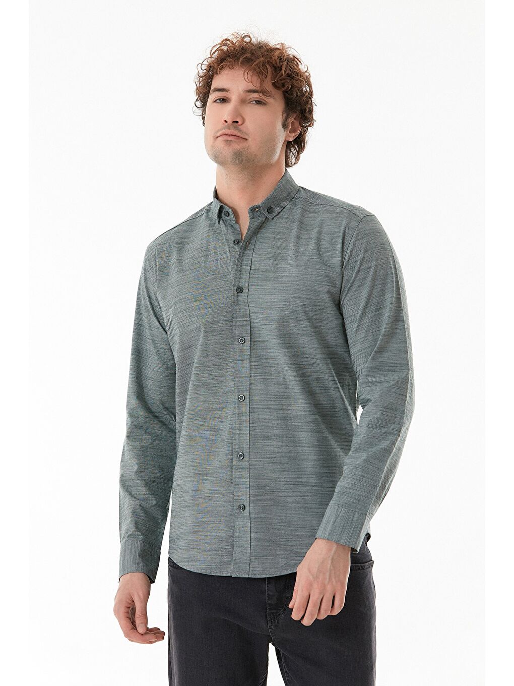 Haki Çizgili Düğmeli Gömlek-2