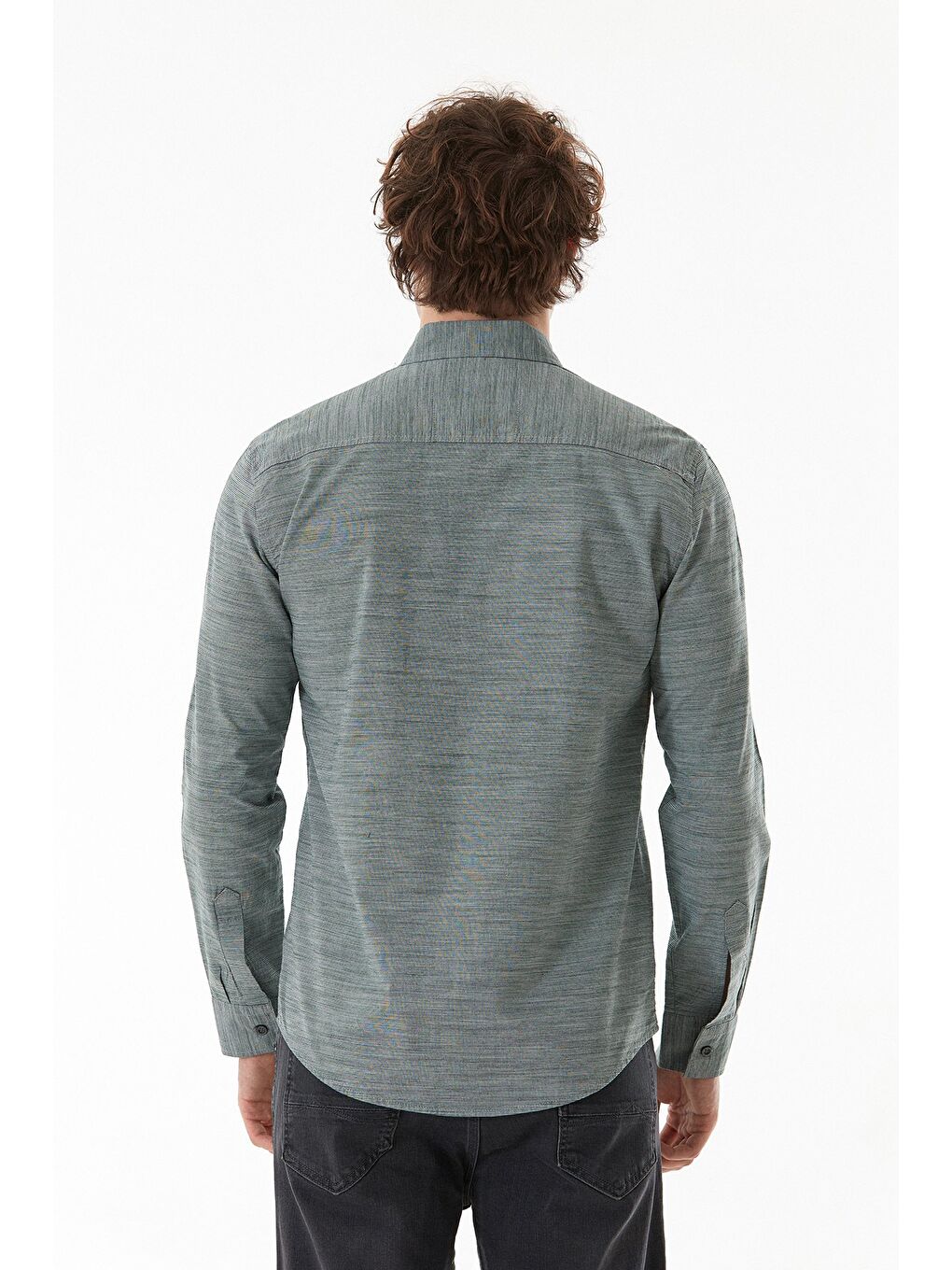 Haki Çizgili Düğmeli Gömlek-3