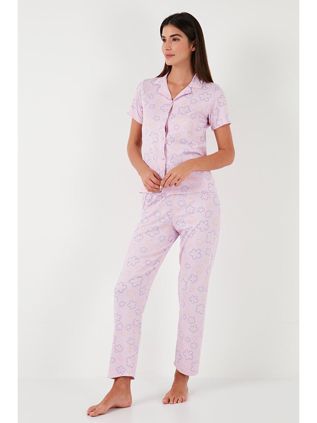 Lela Pembe Regular Fit Gömlek Yaka Kısa Kollu Pijama Takımı 65780124 - 2