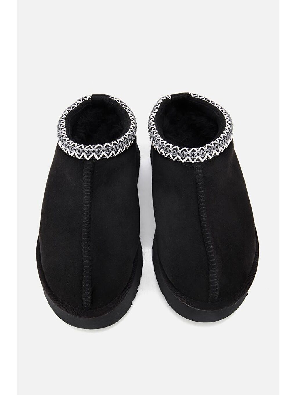Kadın Süet Siyah Dikiş Detaylı İçi Kürklü Yüksek Tabanlı Yarım Bot Terlik-5