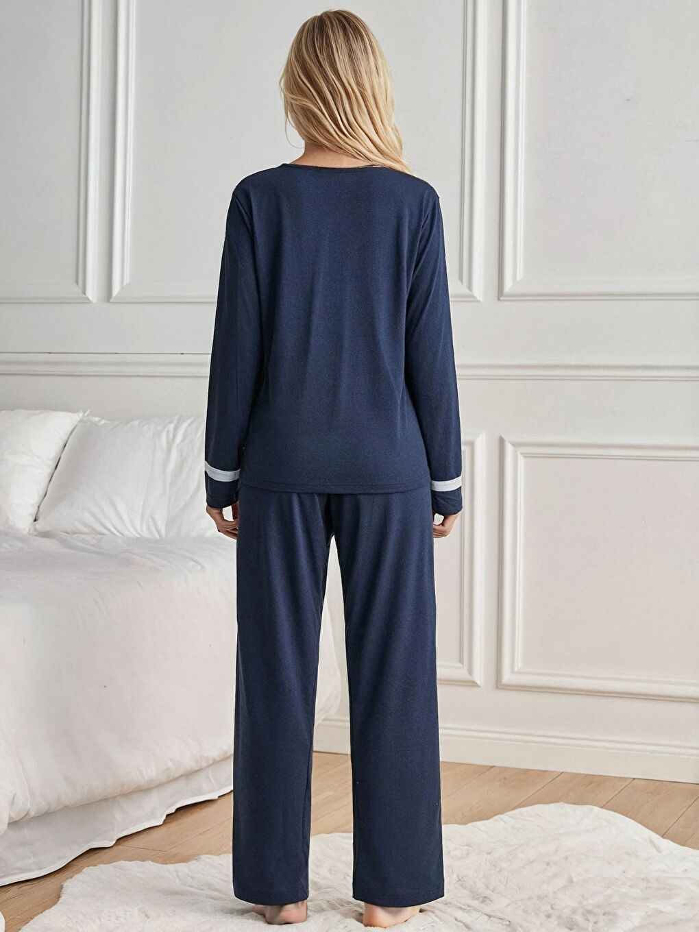 Lacivert Baskılı Uzun Kollu Pijama Takımı-2