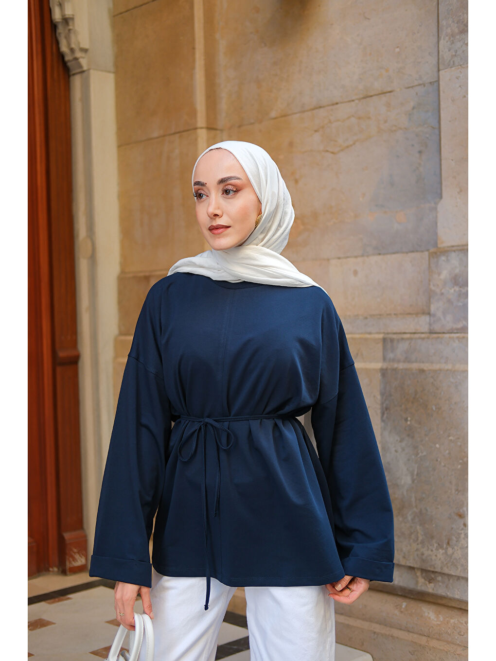 Kadın Dikiş Detaylı Yırtmaçlı Tunik Lacivert-1