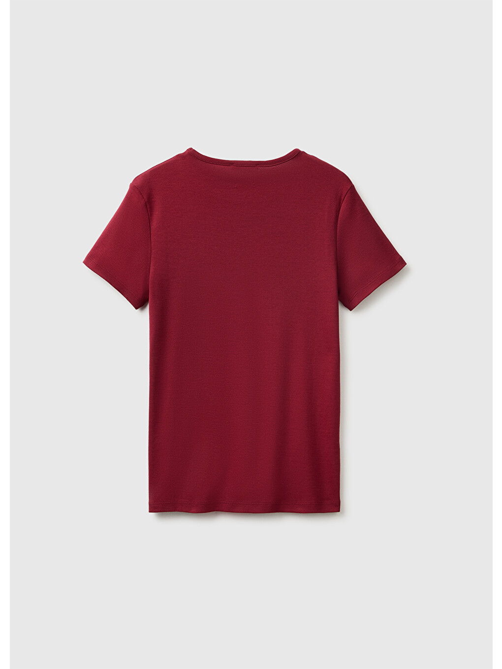 Kadın Mürdüm %100 Pamuk Bisiklet Yaka T-shirt-1