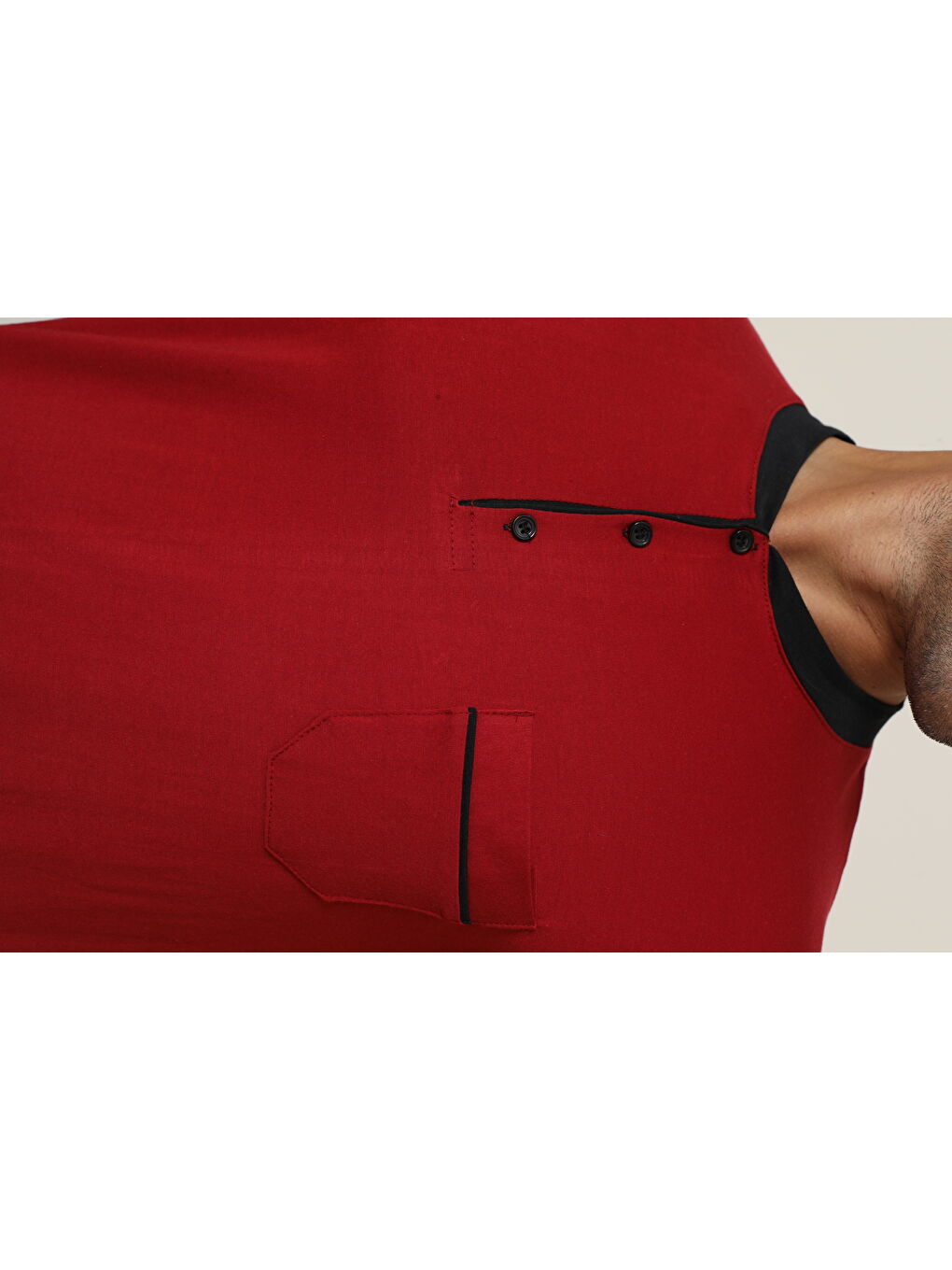 Erkek Bordo %100 Organik Doğal Pamuk Yüksek Kalite Düğmeli Kısa Kollu Pijama Takımı-1