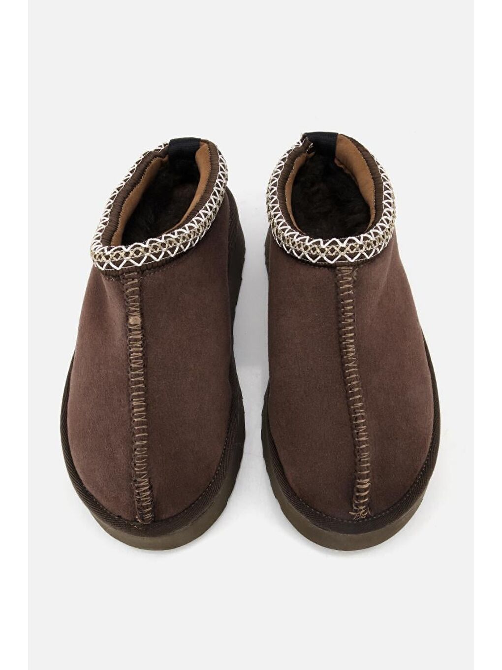 Kadın Süet Kahverengi Dikiş Detaylı İçi Kürklü Yüksek Tabanlı Yarım Bot Terlik-5