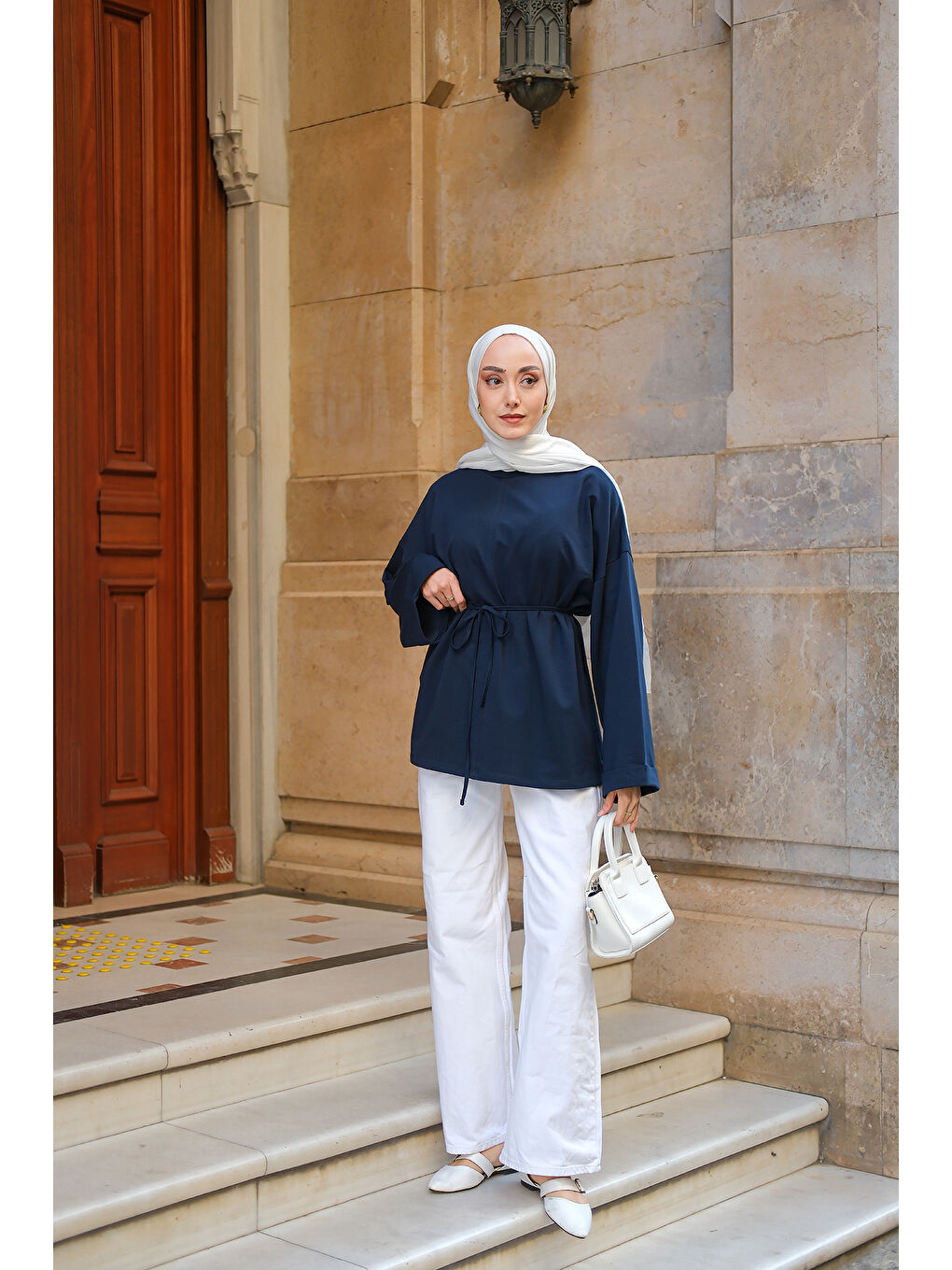 Kadın Dikiş Detaylı Yırtmaçlı Tunik Lacivert-2