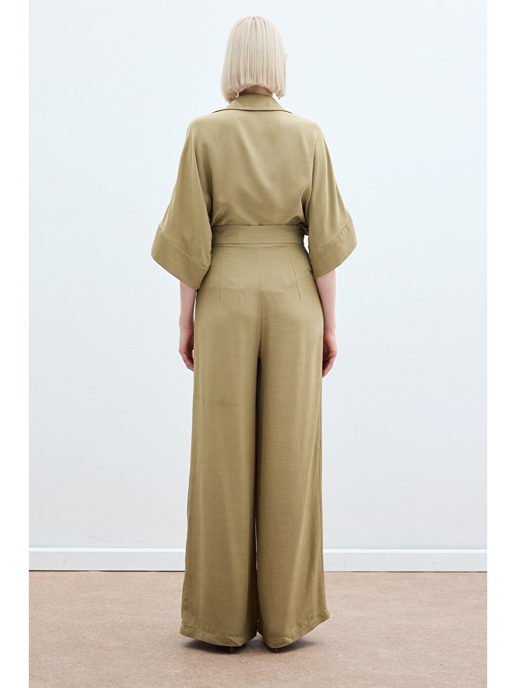 Keten Karışımlı Pantolon - Haki-6