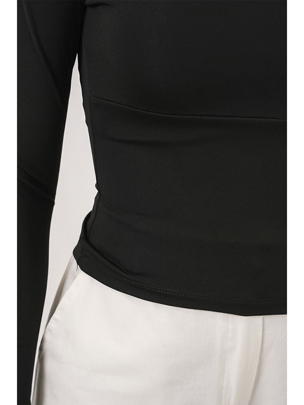 Kadın Kare Yaka Slim Fit Bluz 986 - Siyah-4