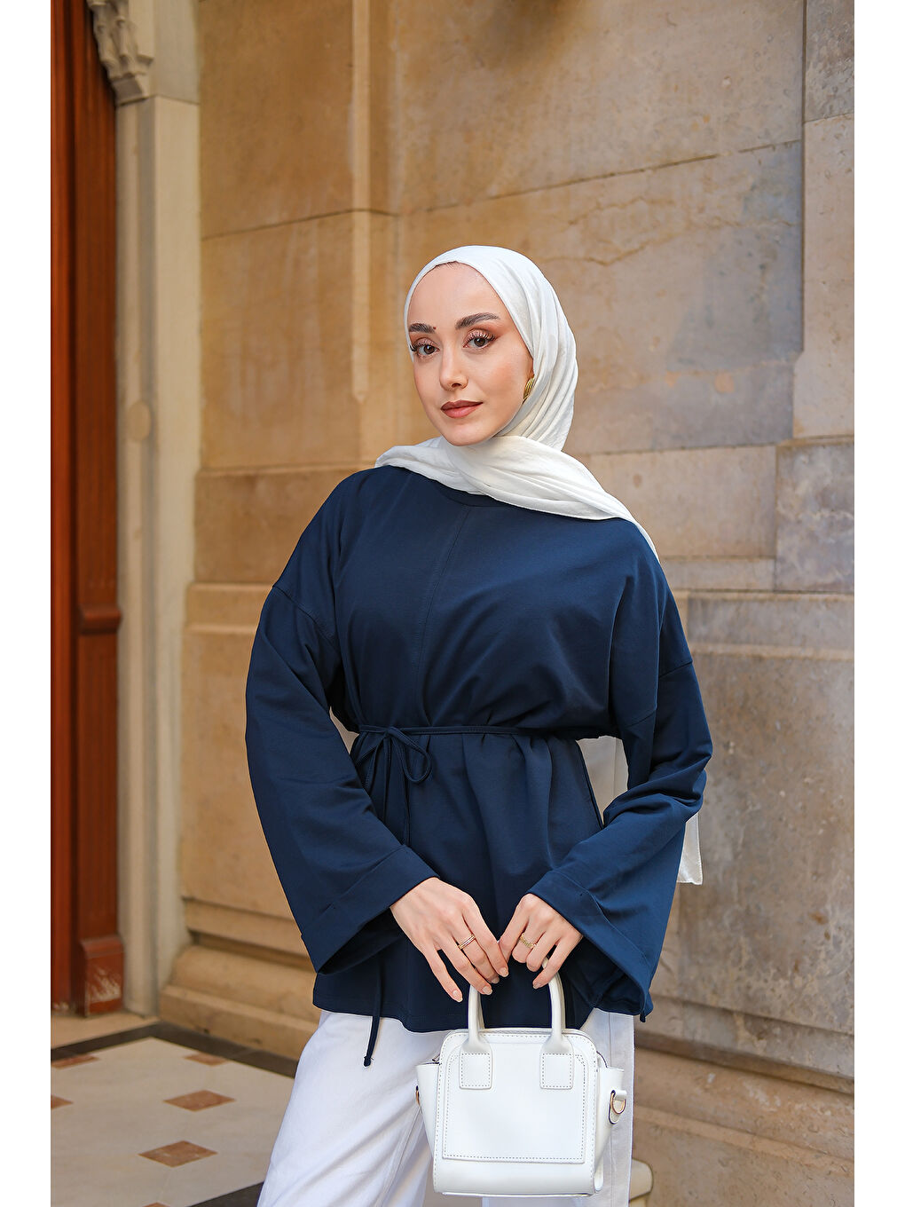 Kadın Dikiş Detaylı Yırtmaçlı Tunik Lacivert-3