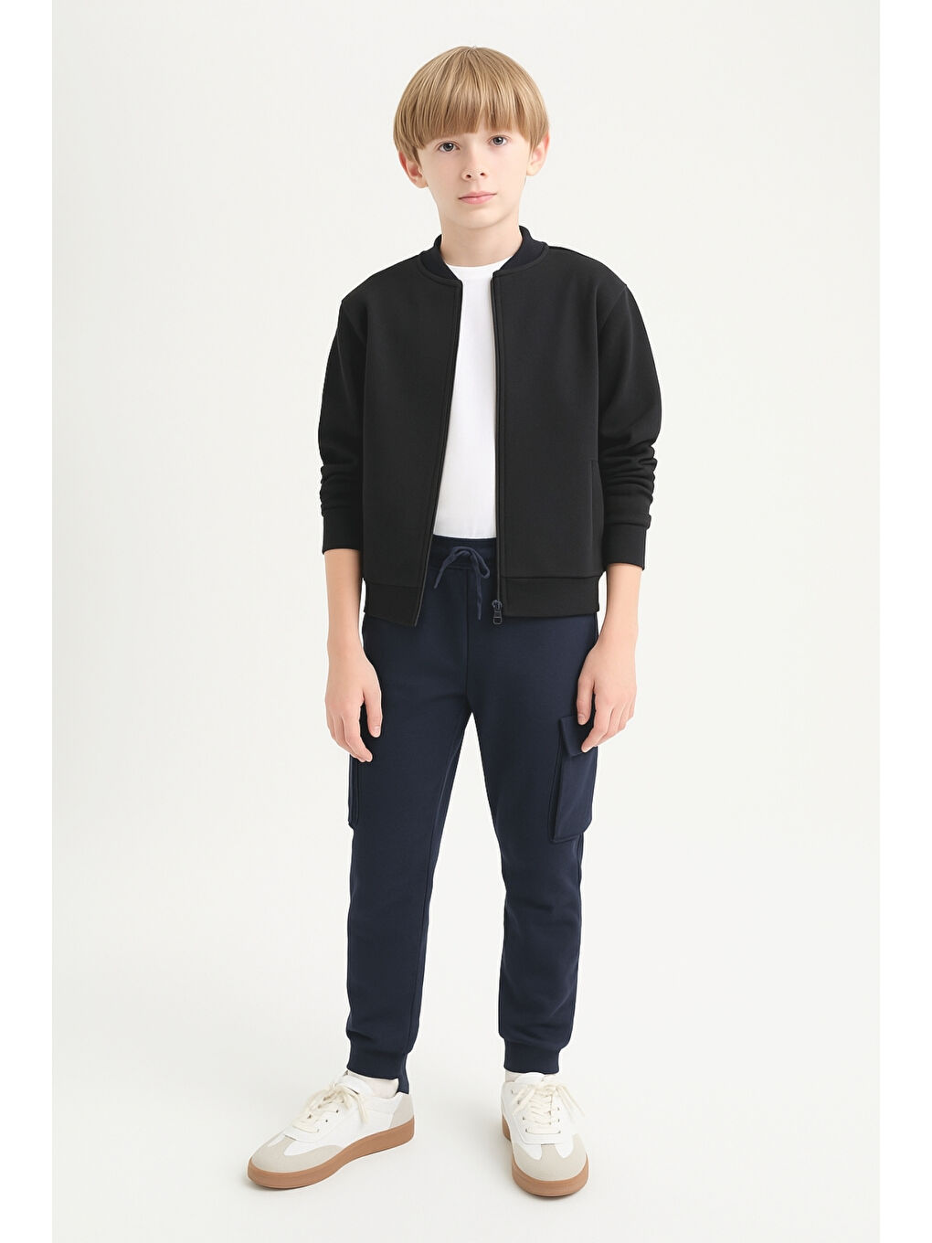 Lacivert Erkek Çocuk Basic Kargo Cepli Jogger Paça Okul Eşofman Altı AK2322-1