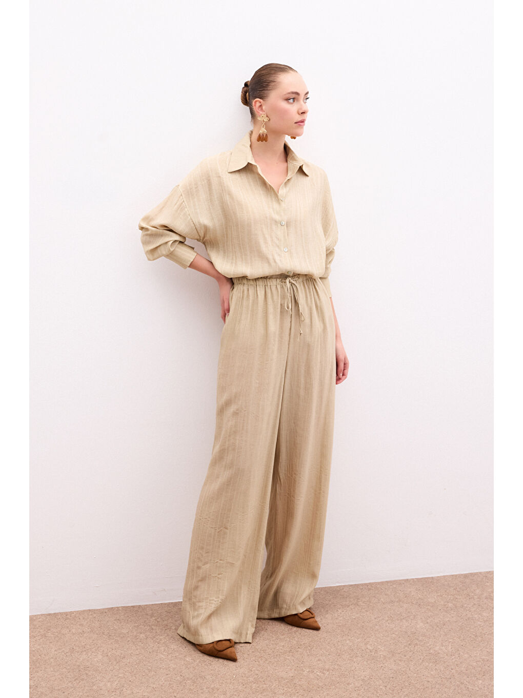 Bel Lastikli Pantolon - Haki-1