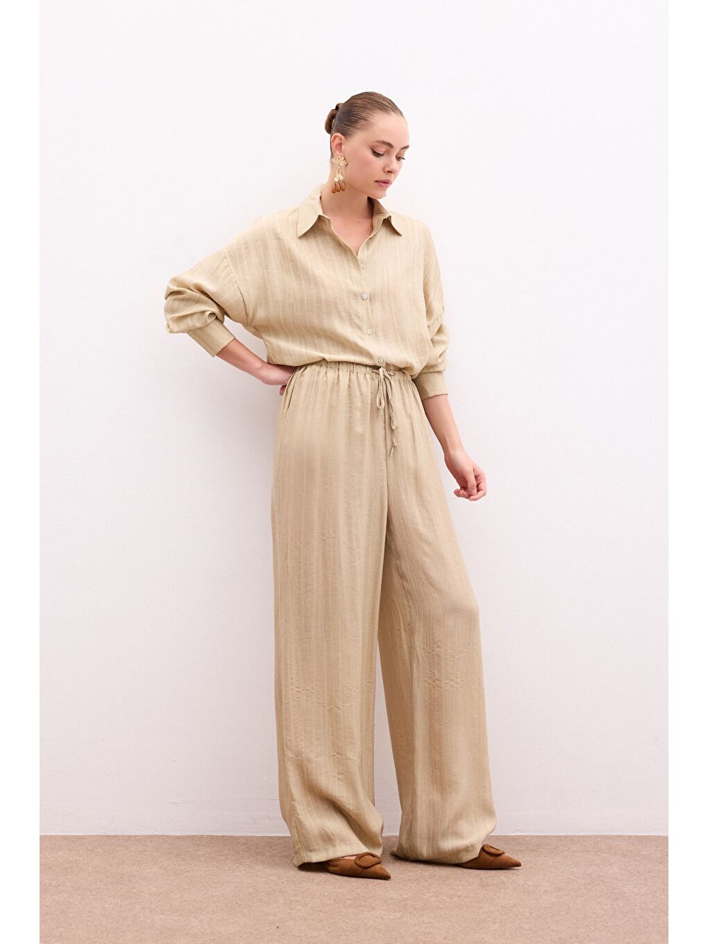 Bel Lastikli Pantolon - Haki-3