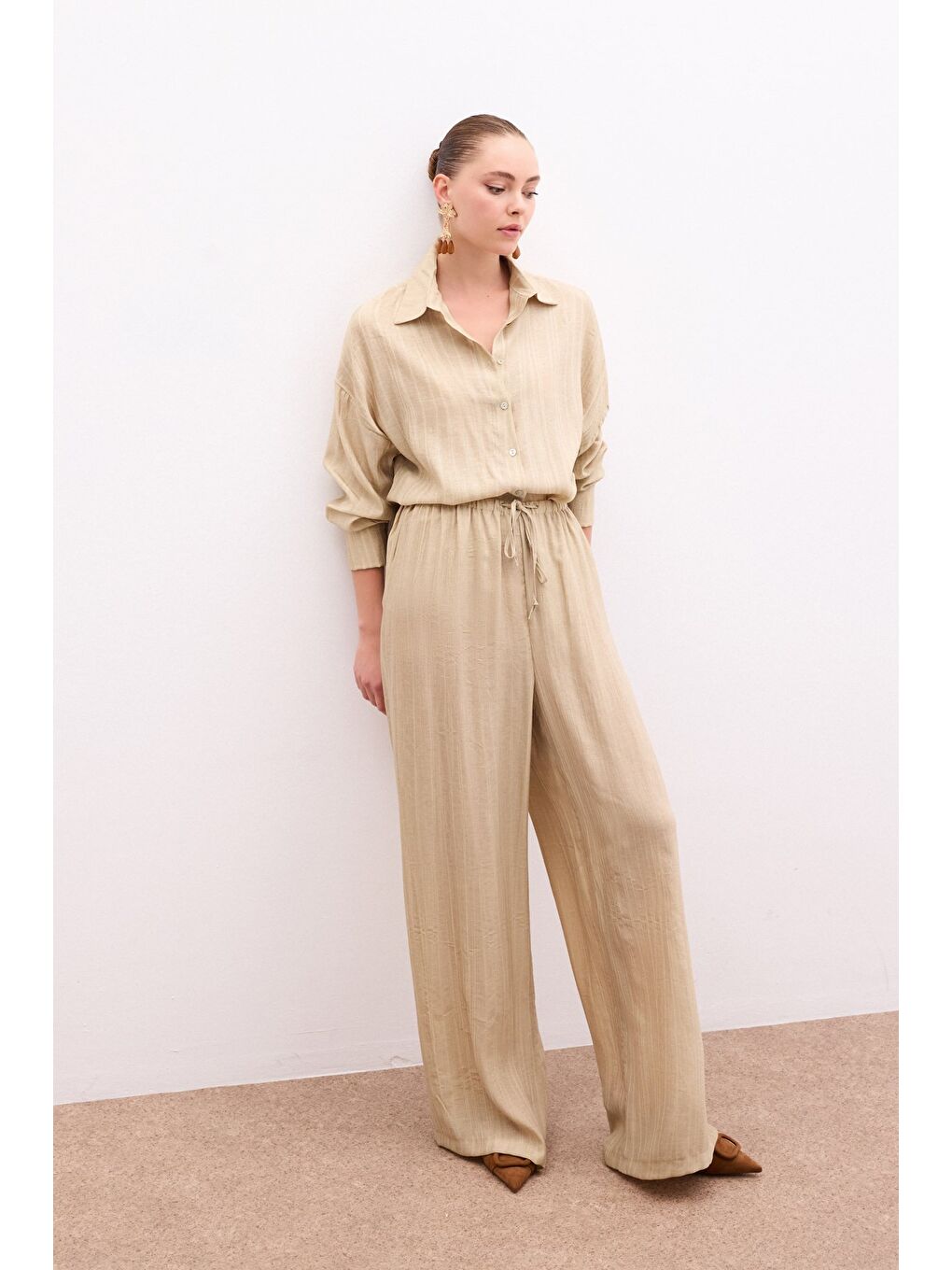 Bel Lastikli Pantolon - Haki-4