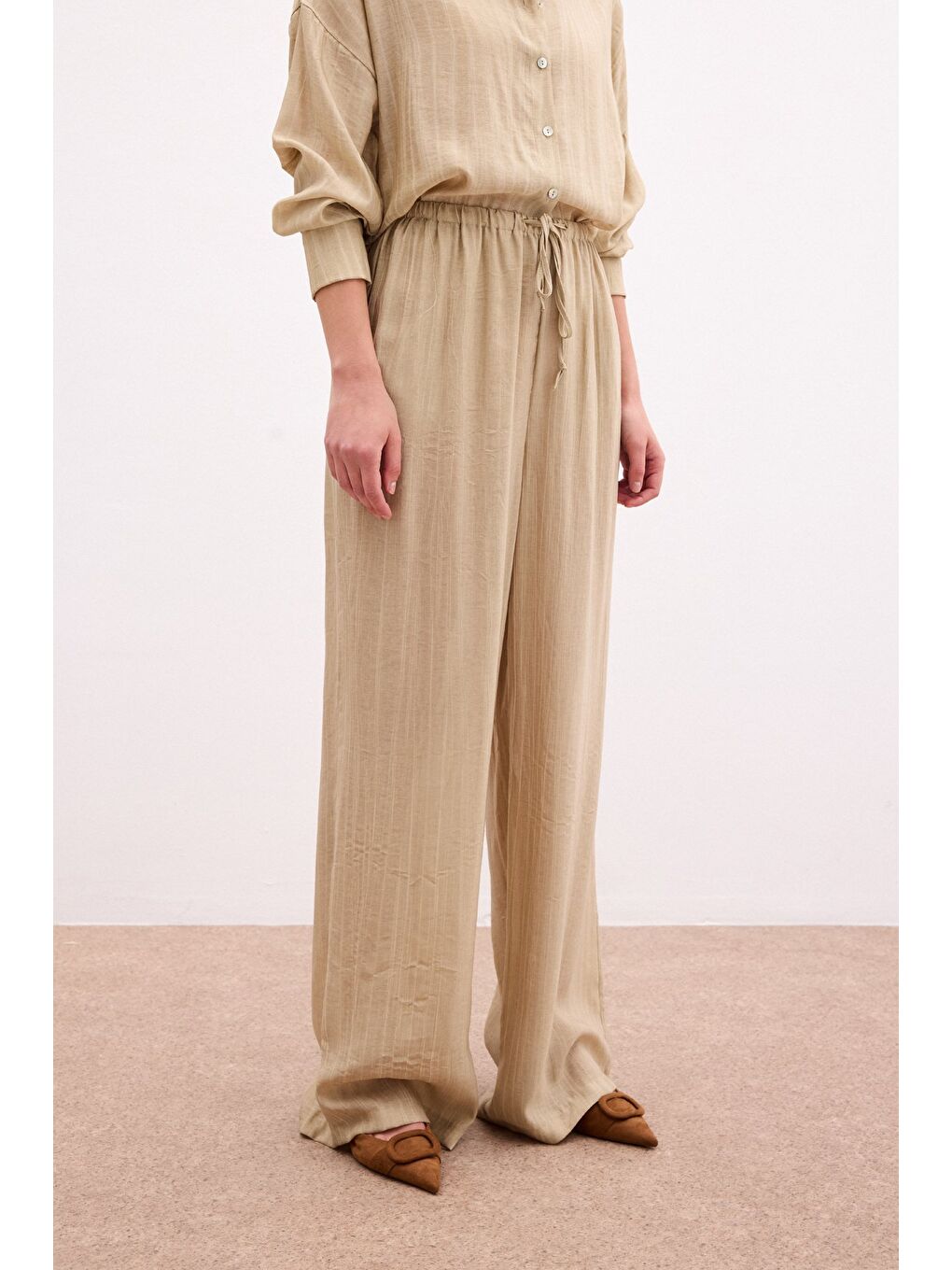 Bel Lastikli Pantolon - Haki-6