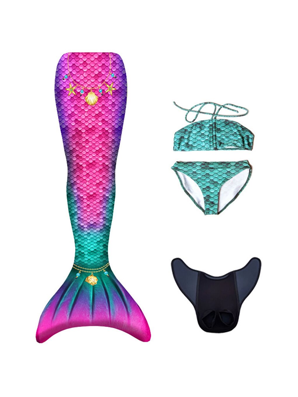 Karışık Deniz Kızı 4'lü Takım Bikini Kostüm Seti Star