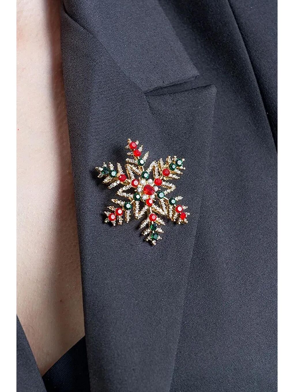 Sarı Yılbaşı Renkli Taşlı Kartanesi Yaka İğnesi Broş-3