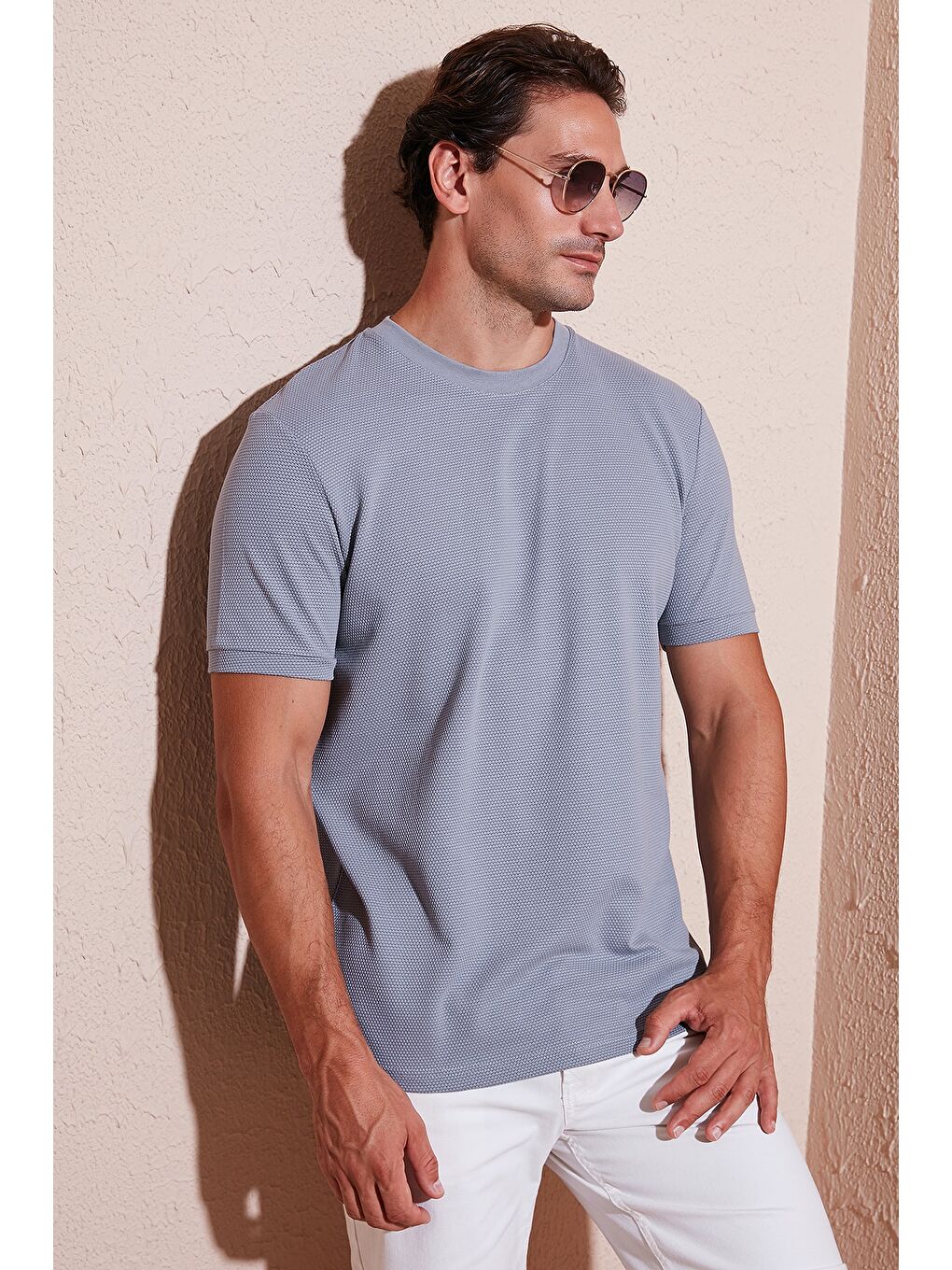 Gri Streç Pamuklu Slim Fit Sıfır Yaka Tişört 5902639