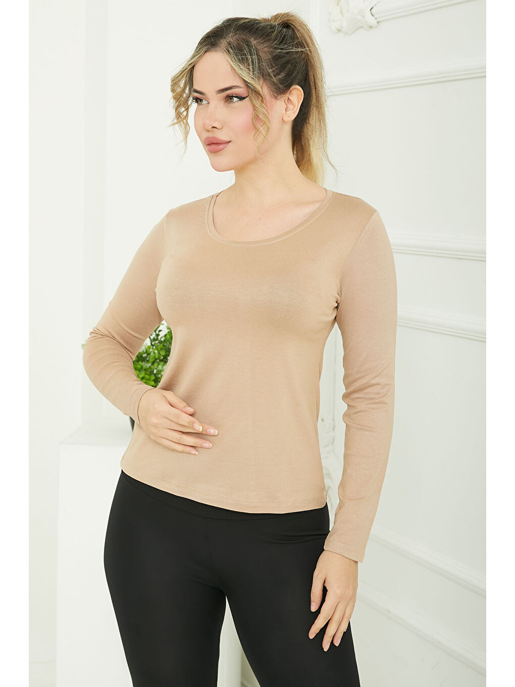 Oval Yaka Badi Bej - 26828-1