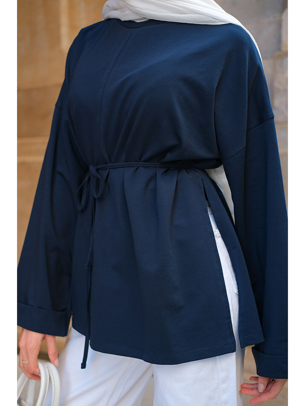 Kadın Dikiş Detaylı Yırtmaçlı Tunik Lacivert-4