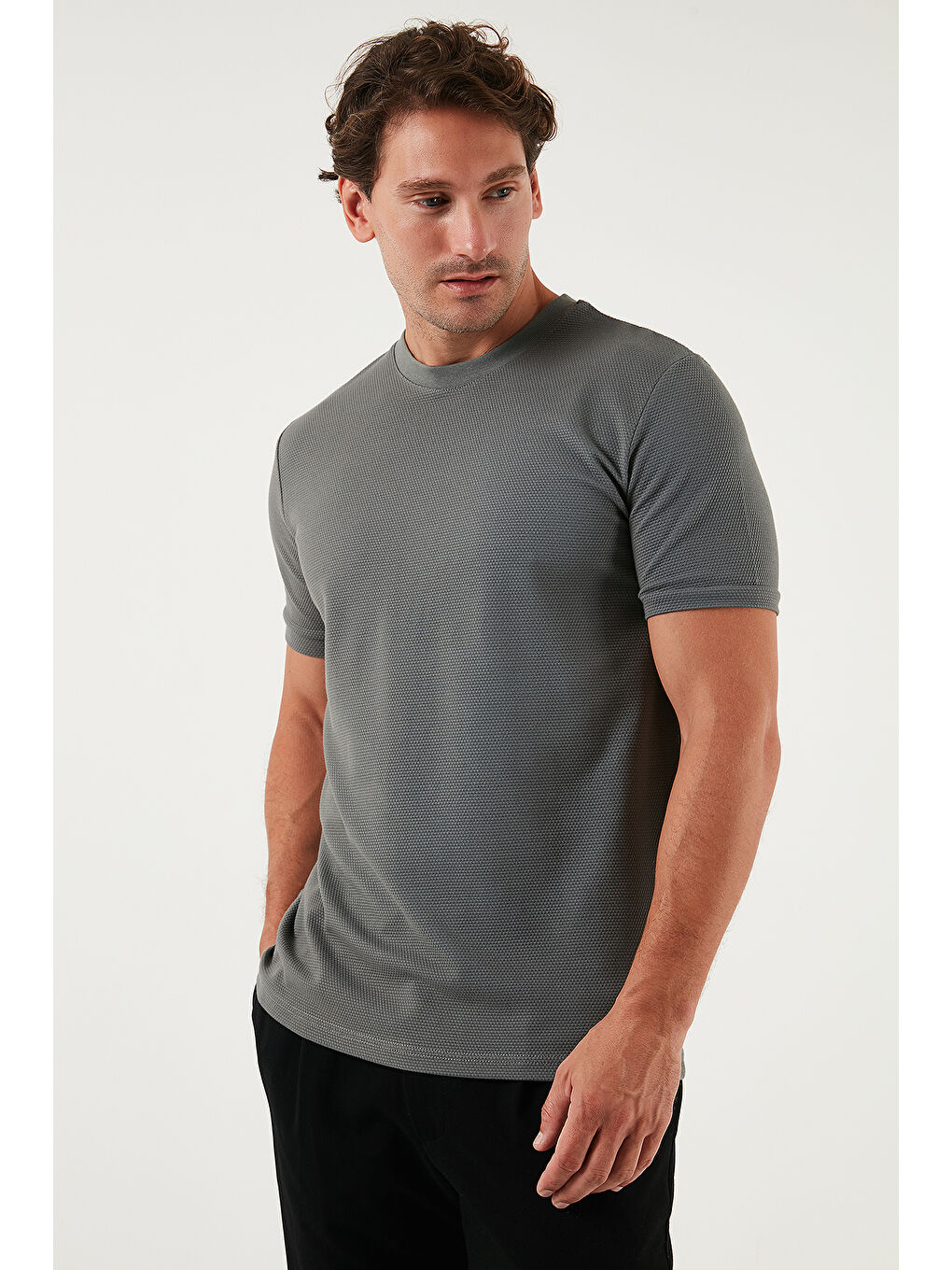 Haki Streç Pamuklu Slim Fit Sıfır Yaka Tişört 5902639-3