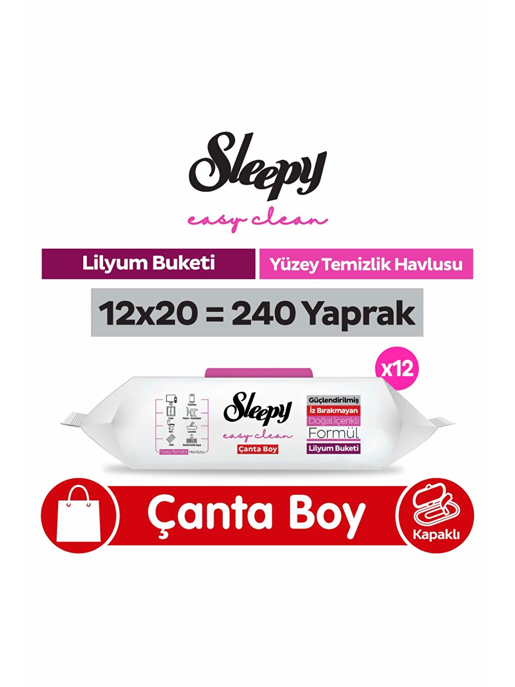 Easy Clean Lilyum Buketi Yüzey Temizlik Havlusu Çanta Boy 12x20 (240 Yaprak)