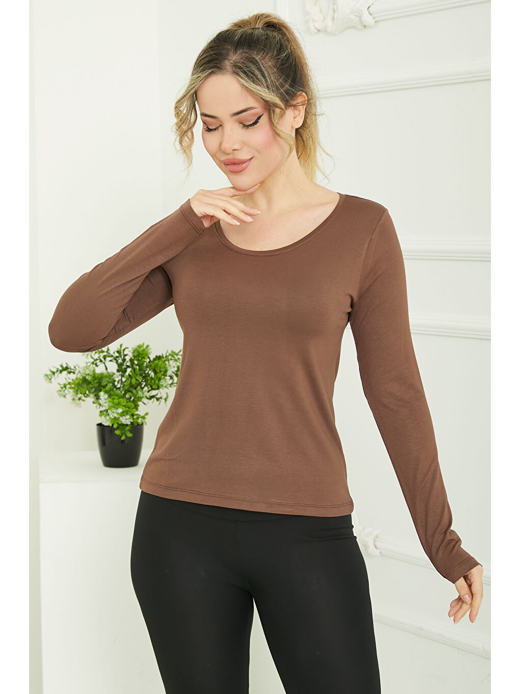 Kahverengi Oval Yaka Badi Kahve - 26828