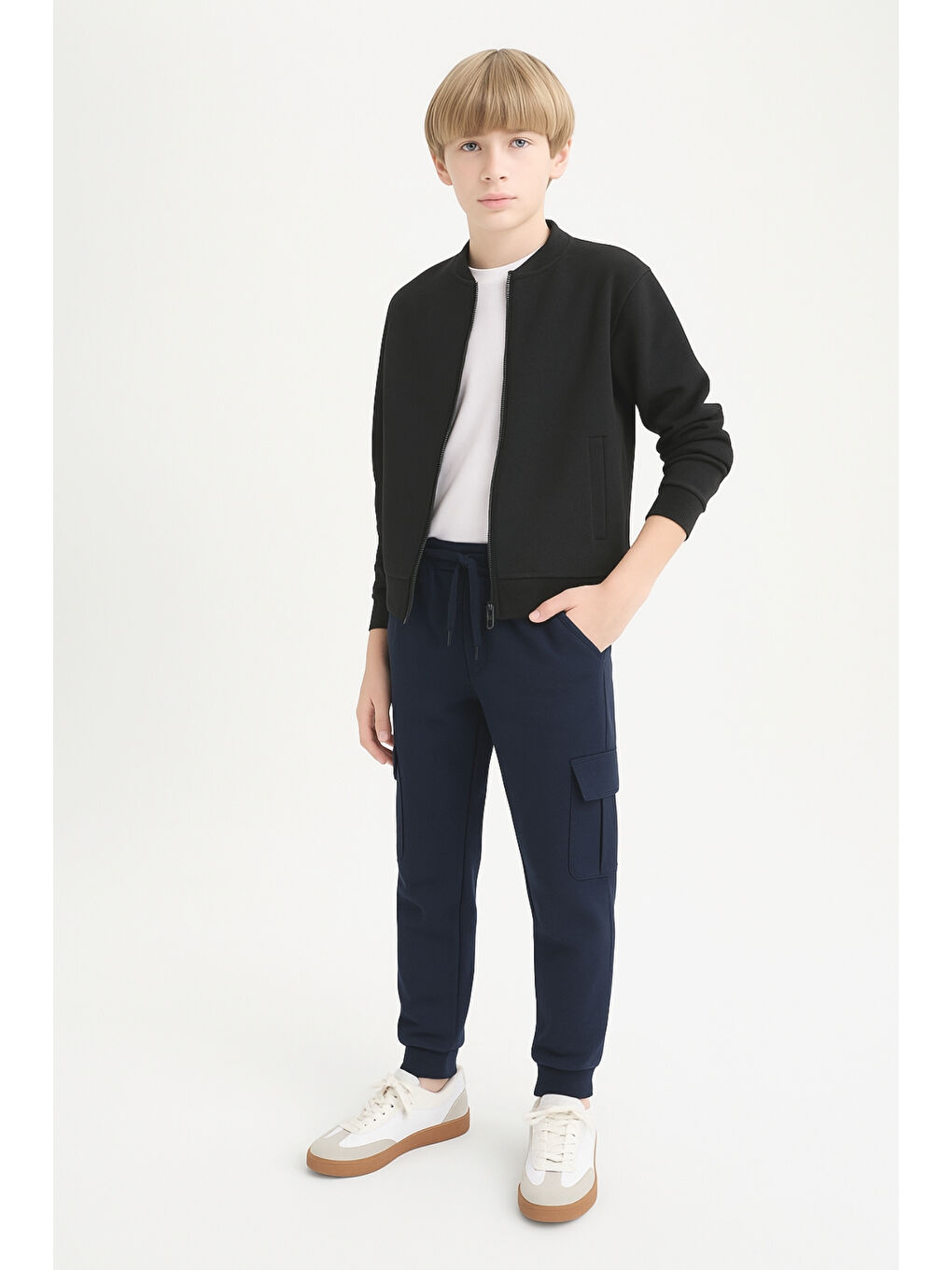 Lacivert Erkek Çocuk Basic Kargo Cepli Jogger Paça Okul Eşofman Altı AK2322-1-1