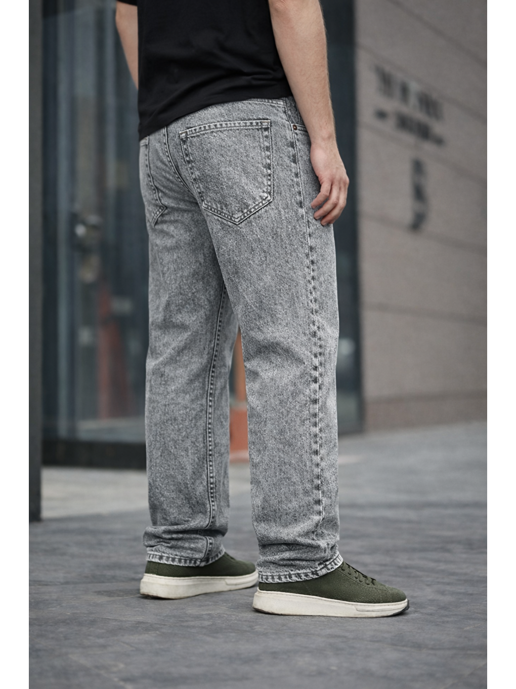 Beyaz Erkek Bol Paça Basic Yüksek Bel A.Gri Baggy Pantolon-2