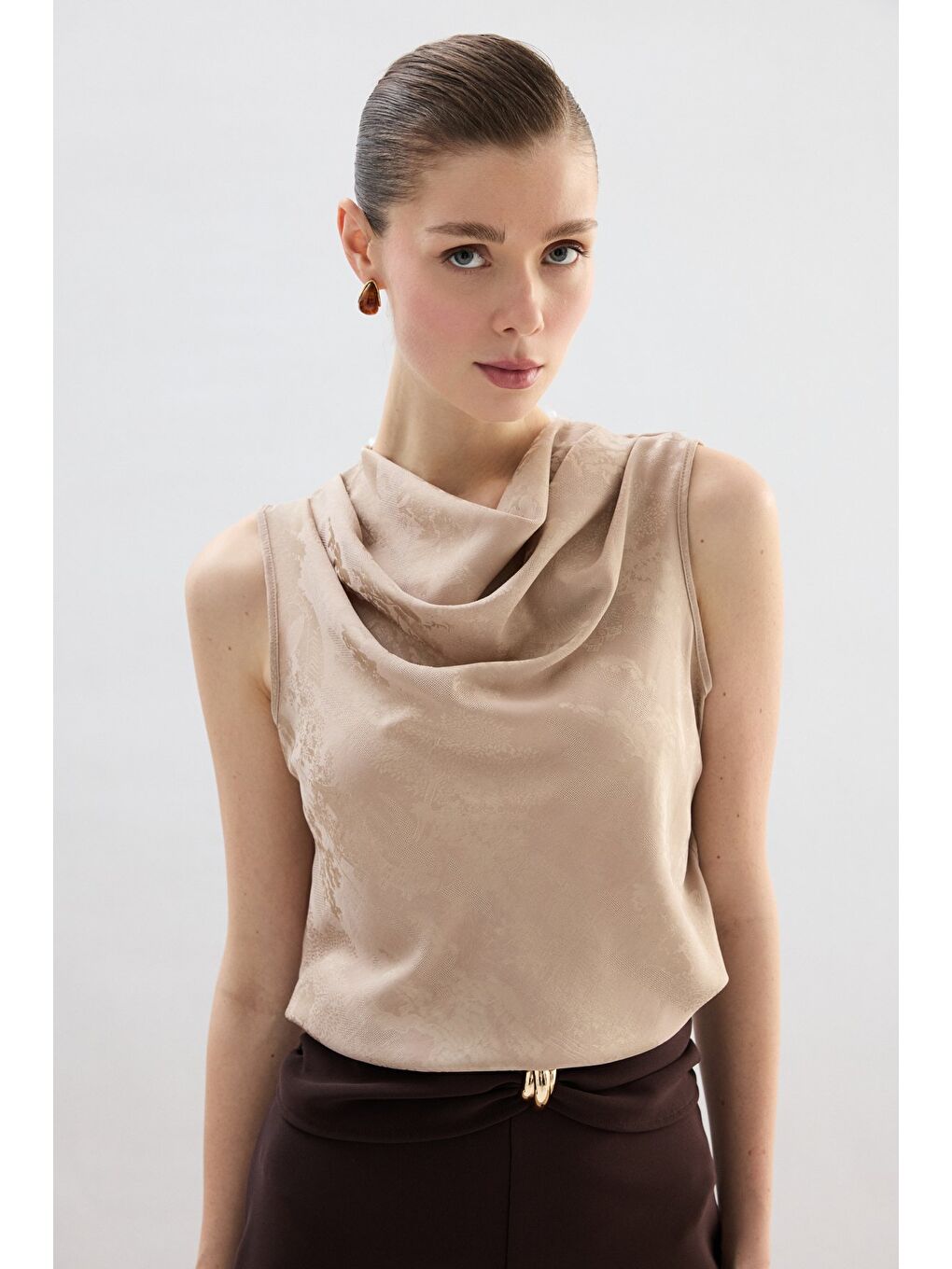 Degaje Yaka Bluz - Bej-1