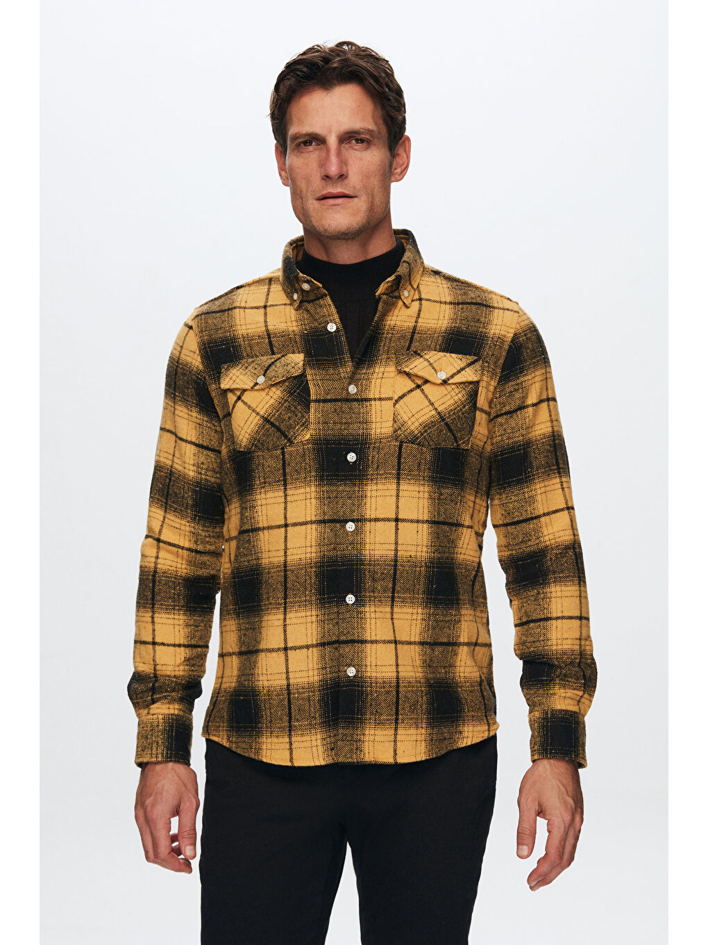 Slim Fit Sarı Oduncu Gömlek