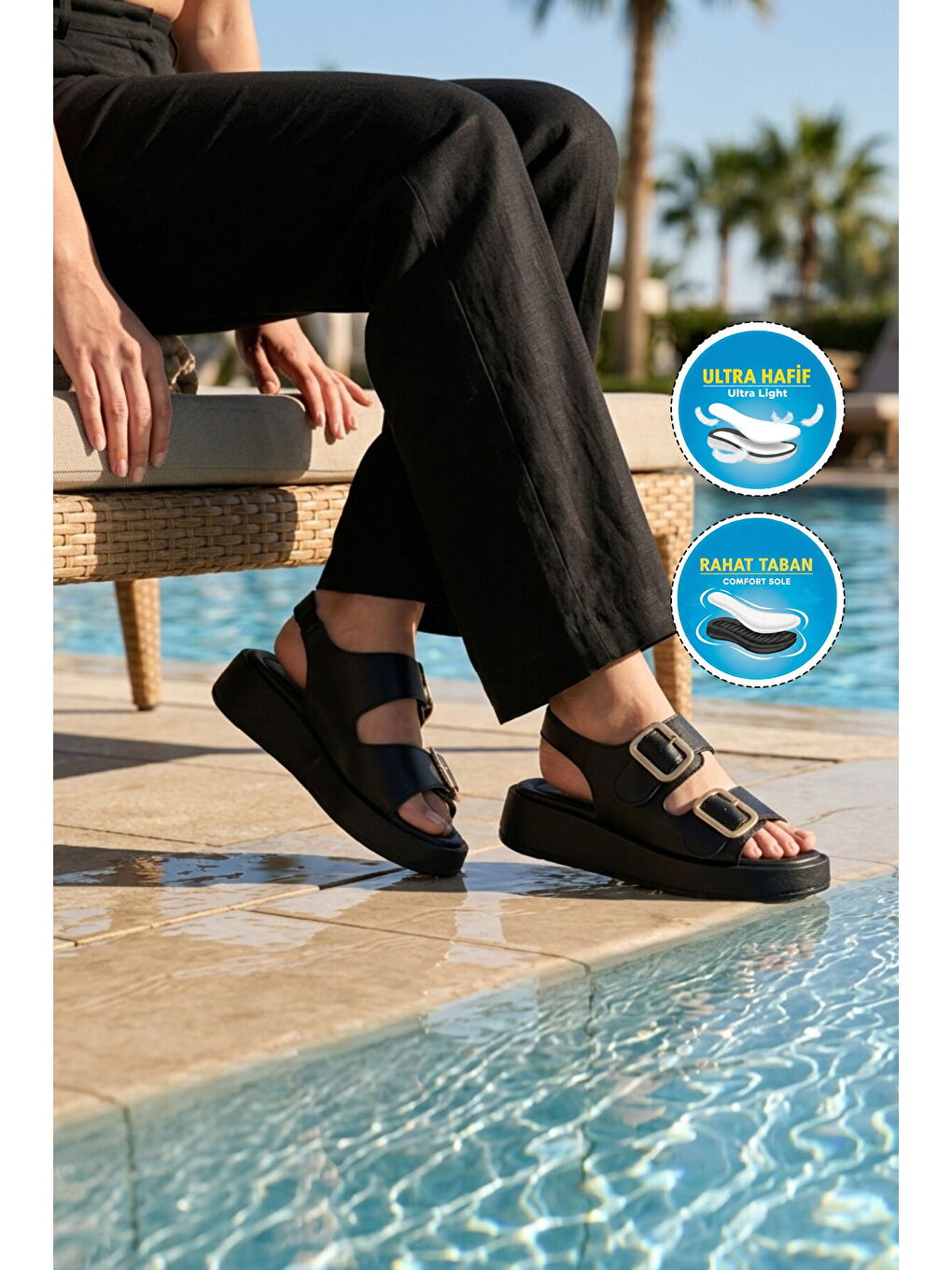 Siyah Hafif Yumuşak Taban Kadın Sandalet 35332 Z-2