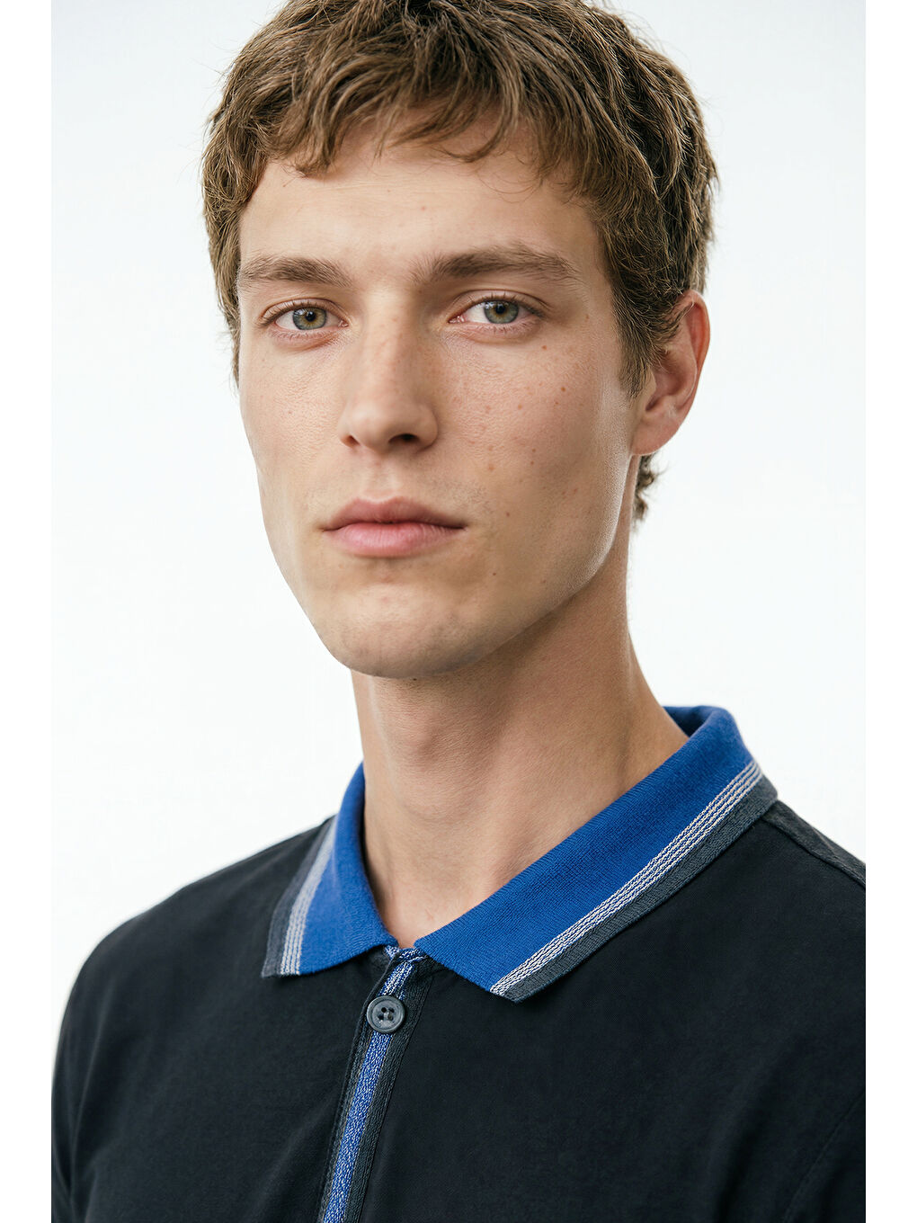 Erkek Siyah-Saks Regular Fit Geniş Kesim Polo Yaka %100 Pamuk Tişört-2