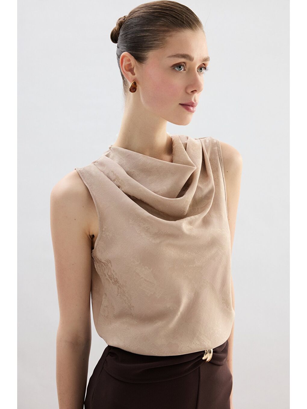 Degaje Yaka Bluz - Bej-3