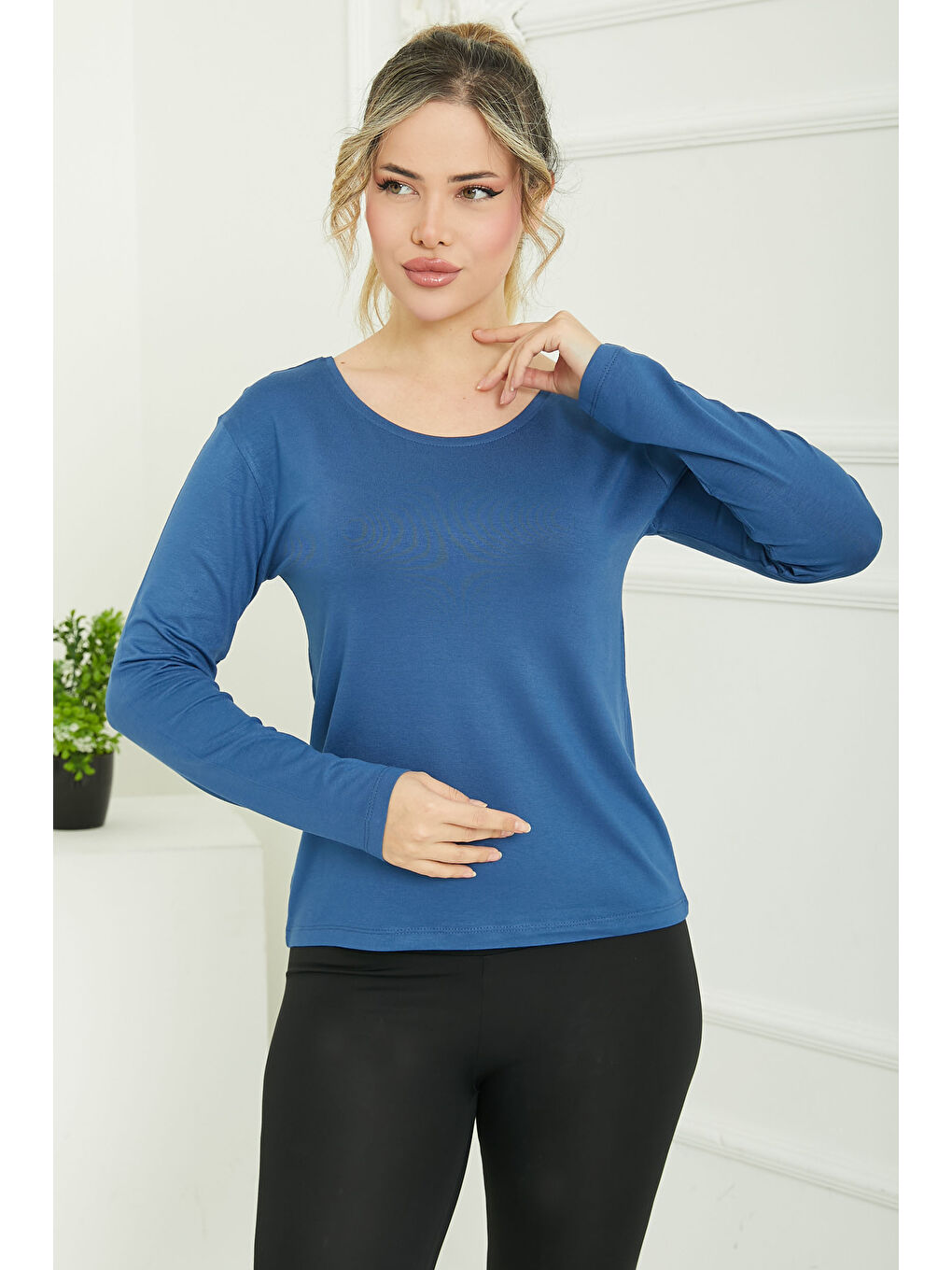 İndigo Ön ve Arka Oval Yaka Badi Indigo - 26829-3