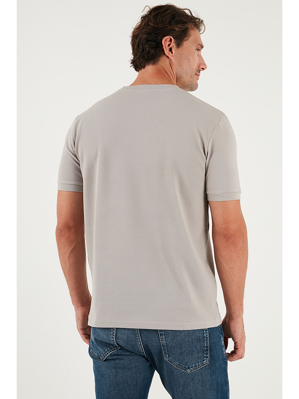 Bej Streç Pamuklu Slim Fit Sıfır Yaka Tişört 5902639-4