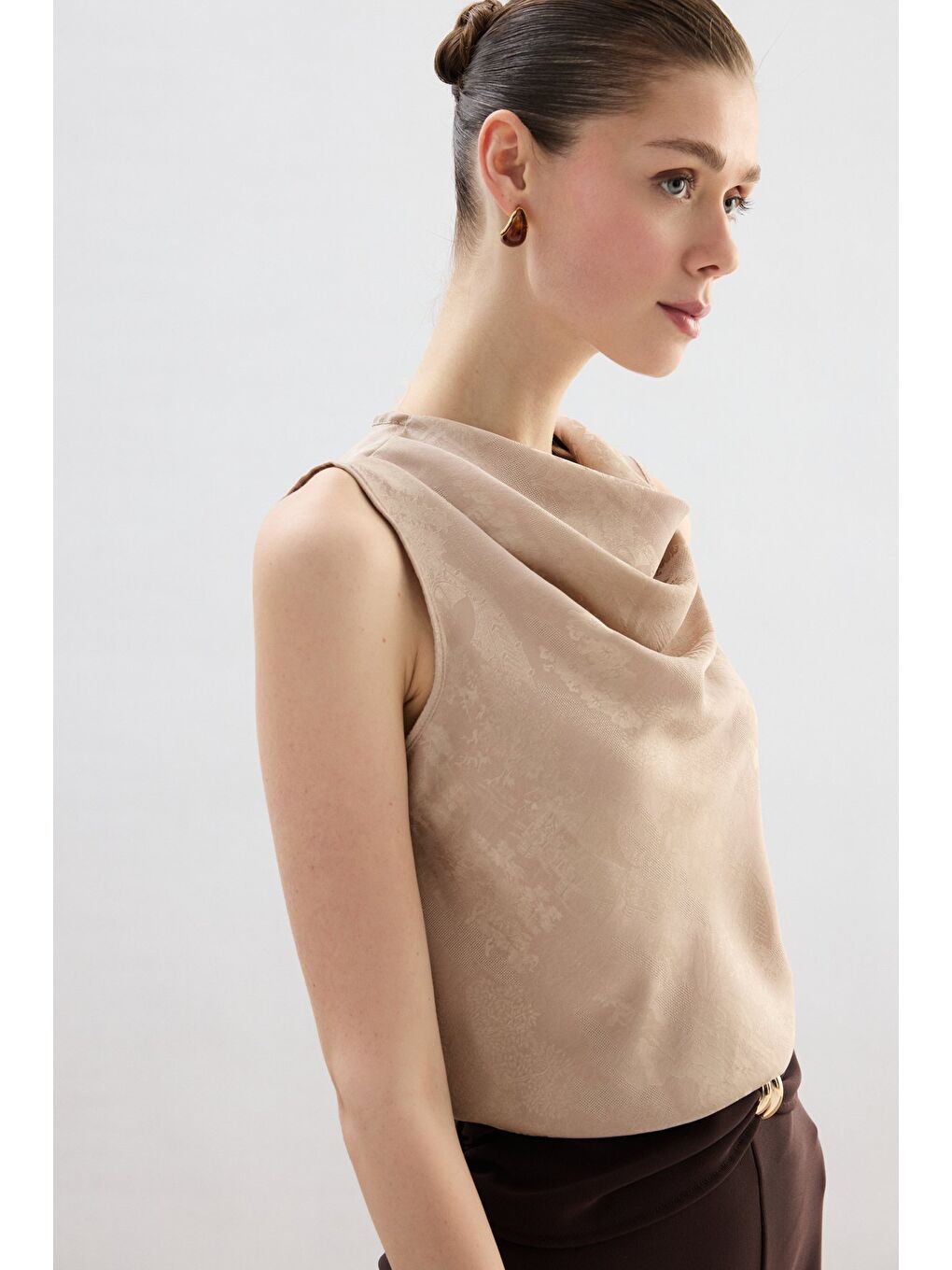 Degaje Yaka Bluz - Bej-4