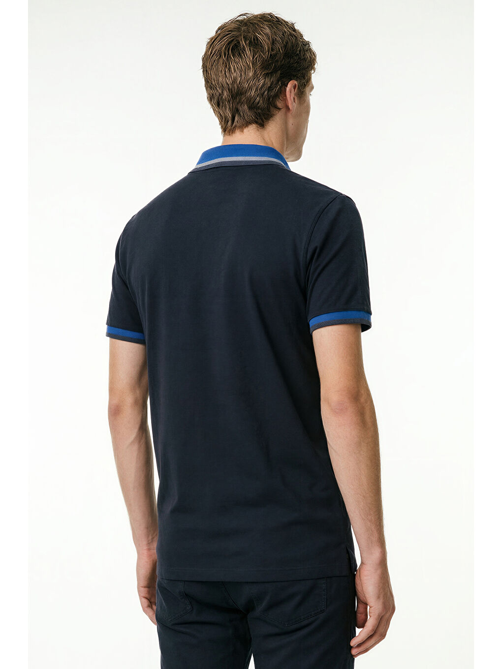 Erkek Siyah-Saks Regular Fit Geniş Kesim Polo Yaka %100 Pamuk Tişört-3