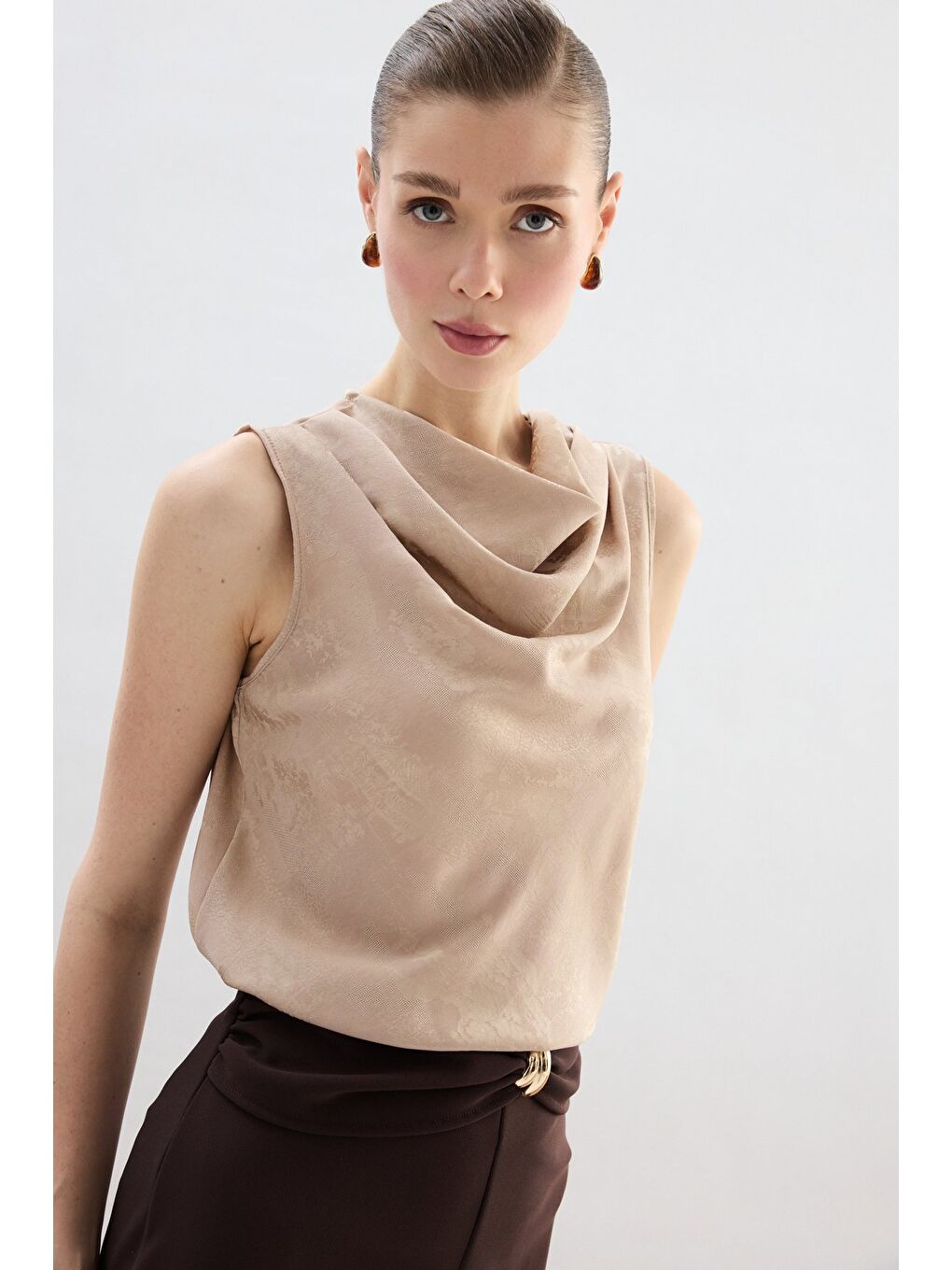 Degaje Yaka Bluz - Bej-5